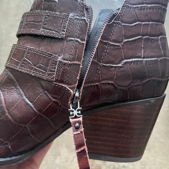 Sam Edelman Croc-Embossed Dark Brown Ankle Booties Size 8 - Picture 6 of 9